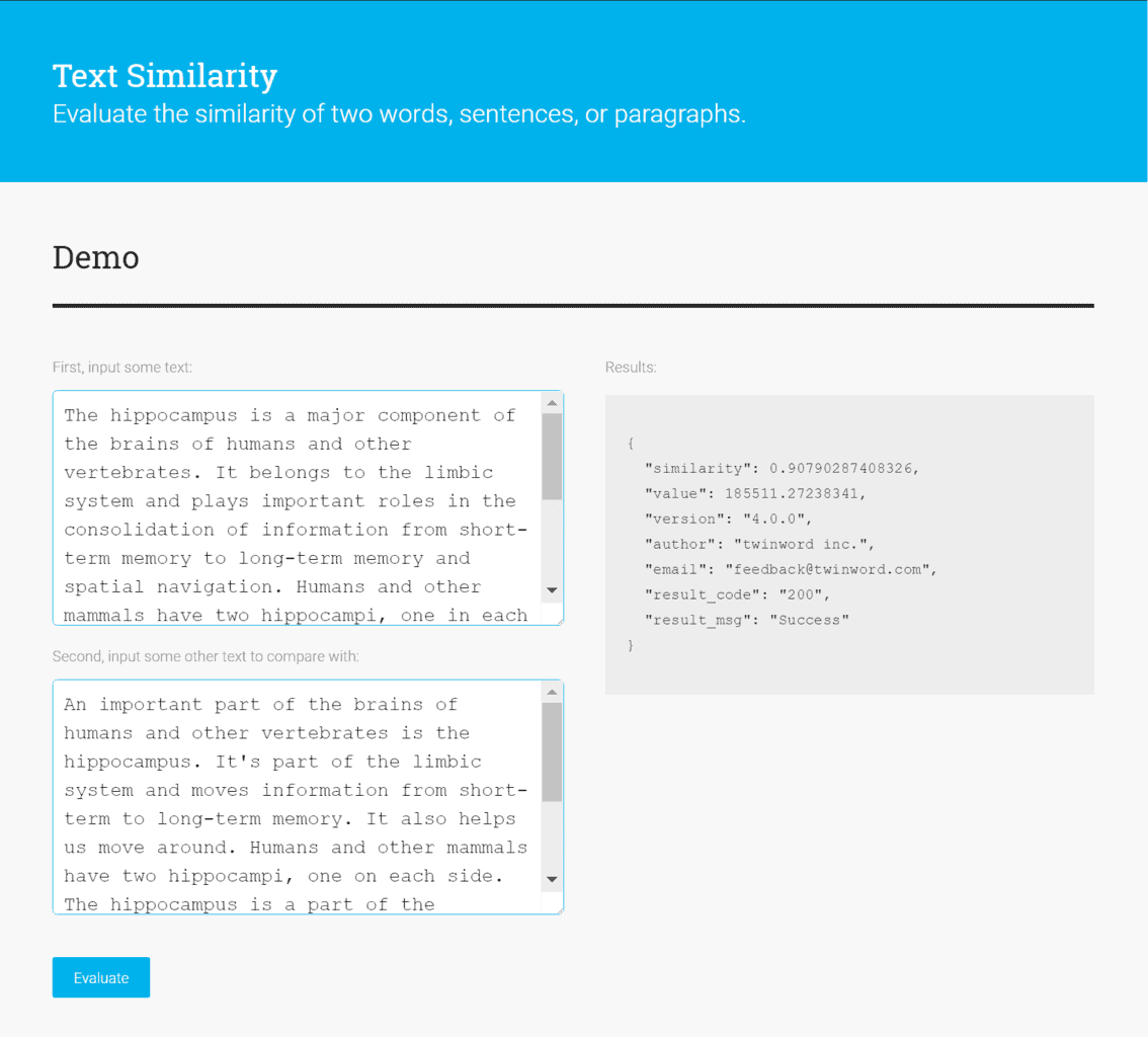 Categorization Using Text Similarity API - Twinword