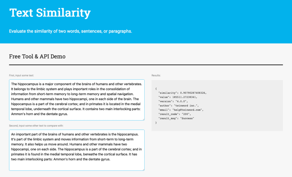 Text Similarity API For Text Categorization - Twinword