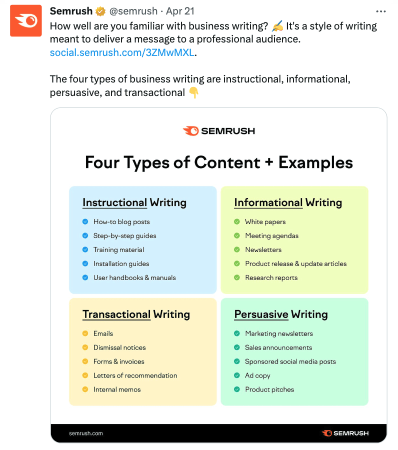 Types of content and their examples